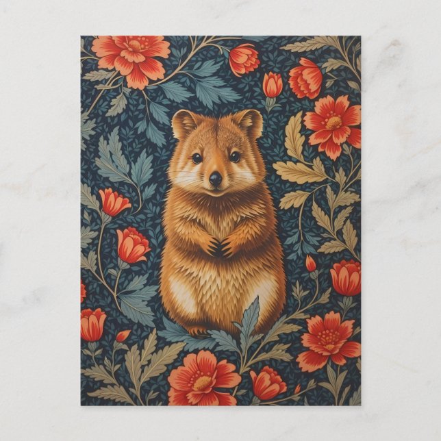 Carte Postale Cute Quokka William Morris Inspiré Floral (Devant)