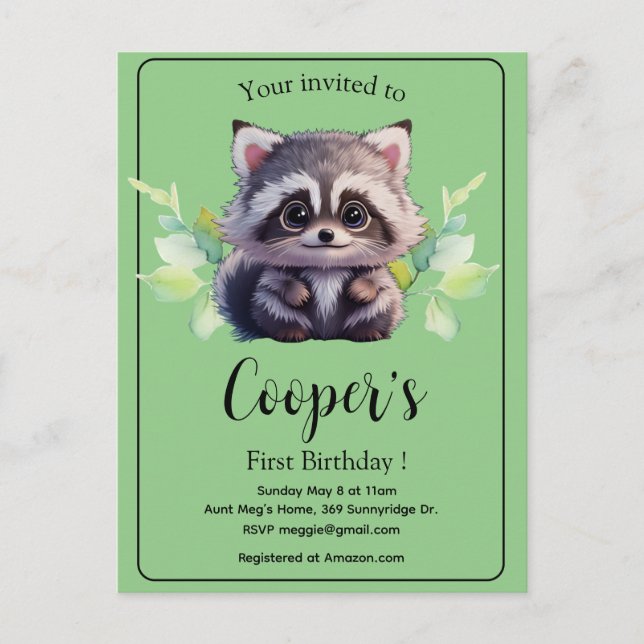 Carte Postale Cute raccoon animaux de forêt amis de forêt (Devant)