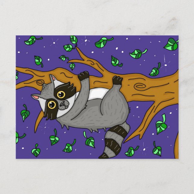Carte Postale Cute Raccoon dans l'arbre, juste dire Bonjour (Devant)