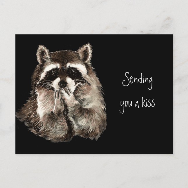 Carte Postale Cute Raccoon souffle des baisers Envoie un baiser  (Devant)