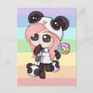 Carte Postale Cute Rainbow Anime Panda Girl