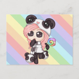 Carte Postale Cute Rainbow Anime Panda Girl