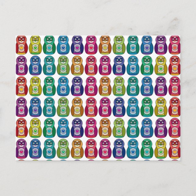 Carte postale - Cute Rainbow Matryoshka Owl (Devant)