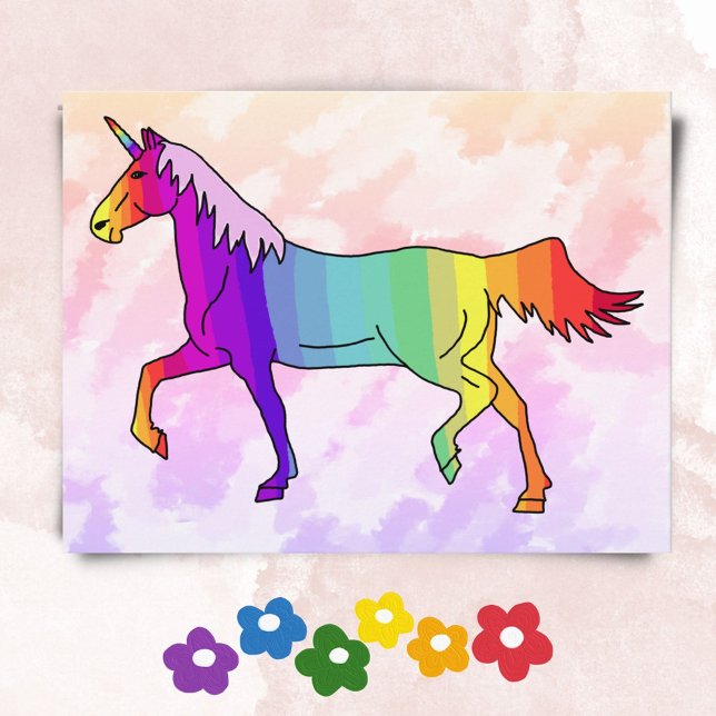 Carte Postale Cute Rainbow Unicorn Anniversaire Fête Invitation (Créateur téléchargé)