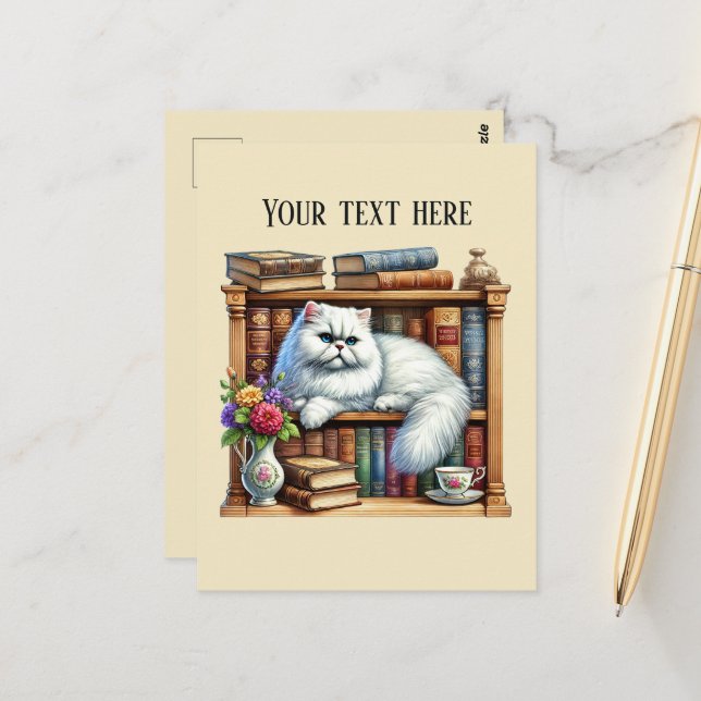 Carte Postale Cute reading cat lovers  (Devant/Arrière en situation)