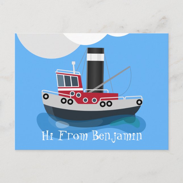 Carte Postale Cute red fishing trawler boat cartoon (Devant)