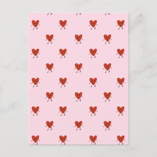 Carte Postale Cute Red Hearts Seamless Love Pattern on Pink (Devant)