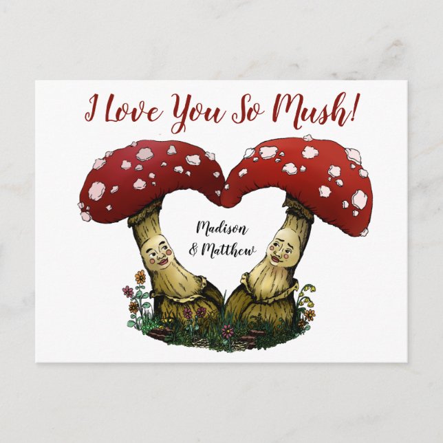 Carte Postale Cute Red Mushroom Pun I Love You Valentine's Day (Devant)
