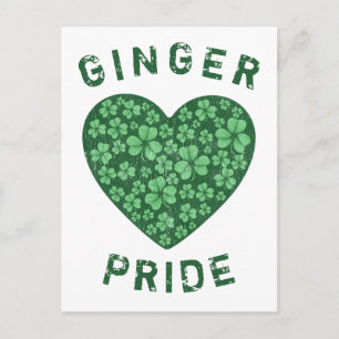 Carte Postale Cute Redhead Ginger Shamrock d'énergie Coeur vert