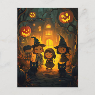 Carte Postale Cute Retro Vintage Halloween Enfants Tricoter ou t