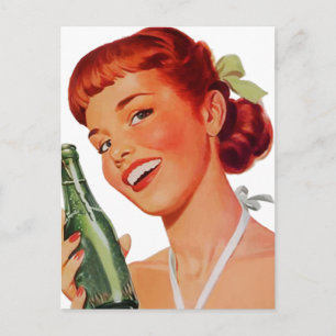 Carte Postale Cute Retro Young Woman with Pop Bottle