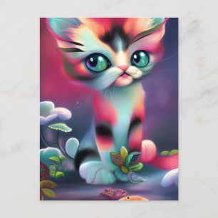 Carte Postale Cute rose AI généré chat