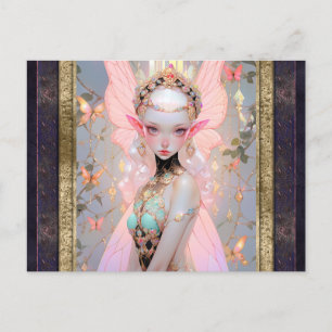 Carte Postale Cute Rose Fairy Girl Imaginaire Art