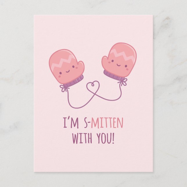 Carte Postale Cute Rose Mittens Ensemble pour toujours amour Pun (Devant)