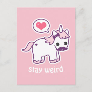 Carte Postale Cute rose Mustache Unicorn