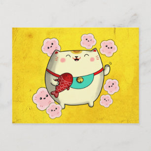 Carte Postale Cute Round Maneki Neko Cat