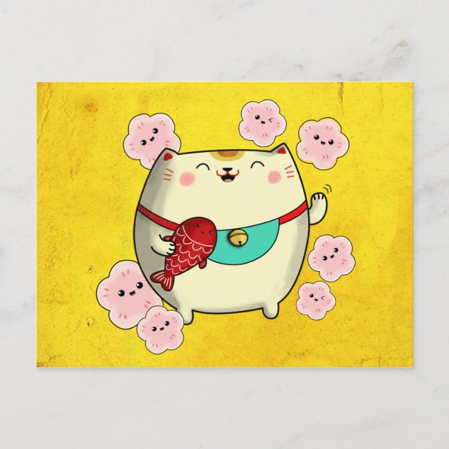 Carte Postale Cute Round Maneki Neko Cat (Devant)