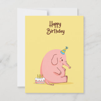 Carte Postale Cute Sad Elephant Birthday Card – Whimsical Pastel