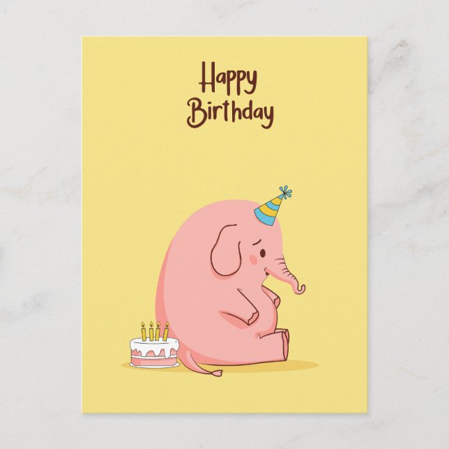 Carte Postale Cute Sad Elephant Birthday Card – Whimsical Pastel (Devant)