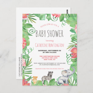 Carte Postale Cute Safari Animal Tropical Floral Baby shower