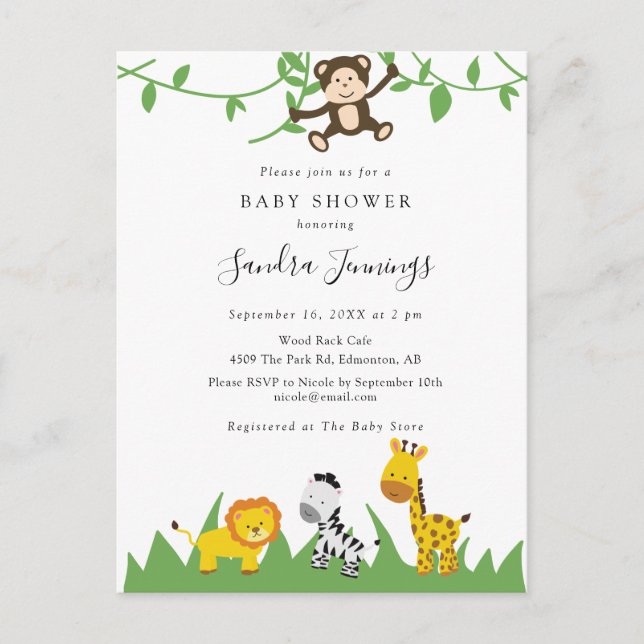 Carte Postale Cute Safari Baby shower Jungle Animaux Kawaii Wild (Devant)
