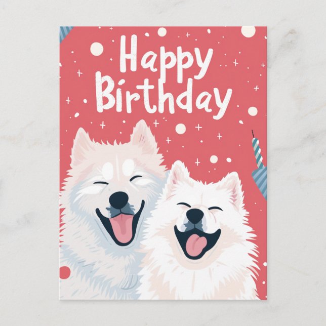 Carte Postale Cute Samoyed Joyeux anniversaire (Devant)
