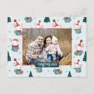 Carte Postale Cute Santa Hat White Mice Photo de Noël