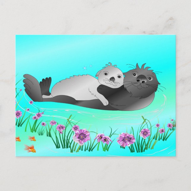 Carte Postale Cute Sea Otters (Devant)
