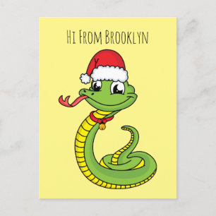 Carte Postale Cute serpent vert avec chapeau santa dessin animé