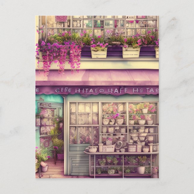 Carte Postale Cute Shabby Chic Café Shop Graphic (Devant)