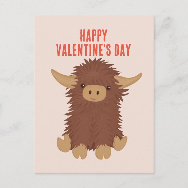 Carte Postale Cute, shaggy Highland classe de vache Valentine (Devant)