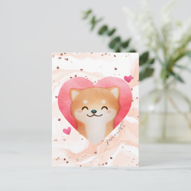 Carte Postale Cute Shiba Inu dans un coeur (Debout devant)