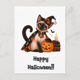 Carte Postale Cute Siamese Cat Witch Halloween