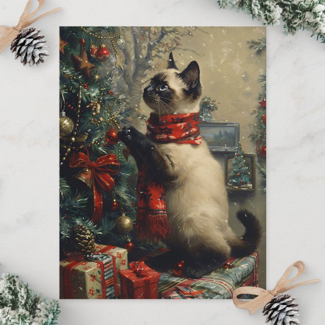 Carte Postale Cute Siamese Chat Noël Vintage (Créateur téléchargé)