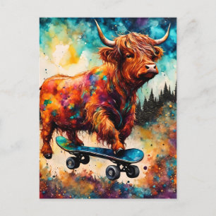 Carte Postale Cute Skateboard Highland Cow