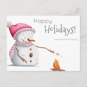 Carte Postale Cute Snowman Roasting Marshmallows Famille