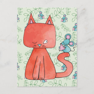 Carte Postale Cute Souris Aime Kitty Chat