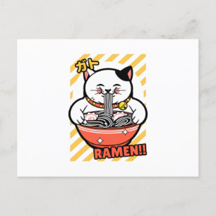Carte Postale Cute Spread Love Lucky Chat du Japon Manger Ramen