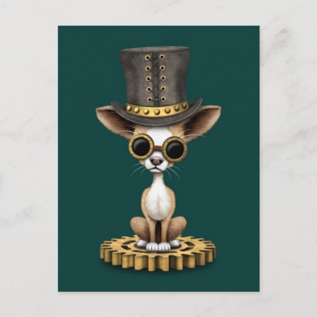 Carte Postale Cute Steampunk Chihuahua Chiot Chien, turquoise (Devant)