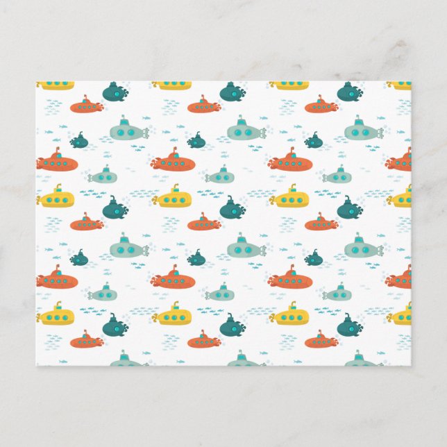 Carte Postale Cute Submarine Nautical Deep Sea Fish Pattern (Devant)