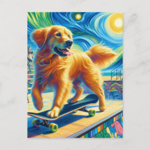 Carte Postale Cute Surreal Golden Retriever Skateboard