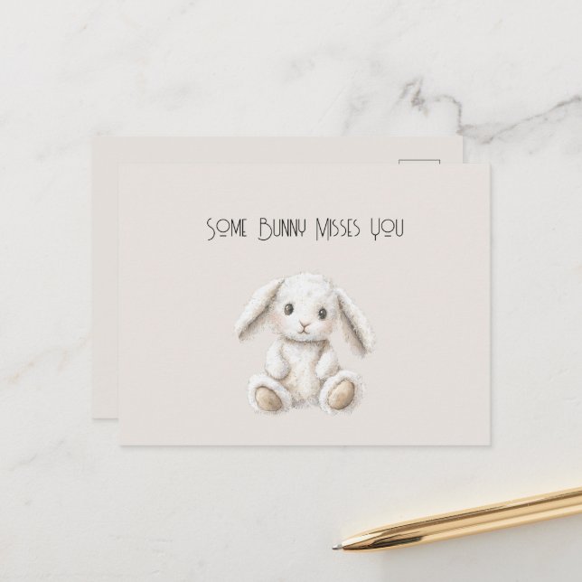 Carte Postale Cute Sweet Cream White Bunny Missing You (Devant/Arrière en situation)
