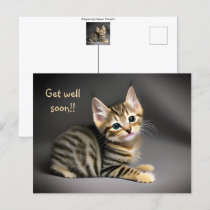 Carte Postale Cute tabby chatte moelleux bébé "va bien bientôt"