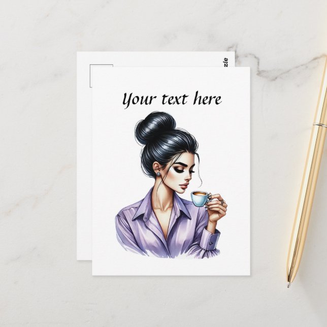 Carte Postale Cute tasse café ajouter du texte (Devant/Arrière en situation)