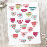 Carte Postale Cute Teacup<br><div class="desc">Une prise moderne sur une jolie porcelaine vintage rétro ou tasses à thé en porcelaine. Mets la bouilloire ! Art original de Nic Squirrell.</div>