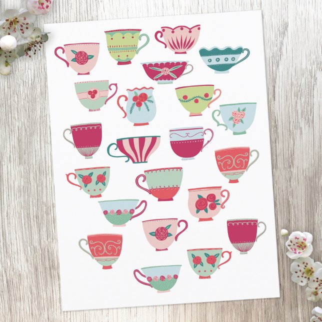 Carte Postale Cute Teacup (Modern vintage china tea cup postcard)