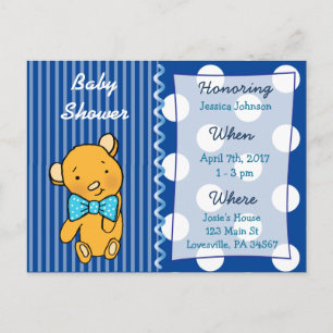 Carte Postale Cute Teddy Bear Baby shower bleu Invitation