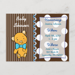 Carte Postale Cute Teddy Bear Brown Baby shower Invitation