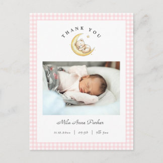 Carte Postale Cute Teddy Bear Gingham Girl Birth Announcement