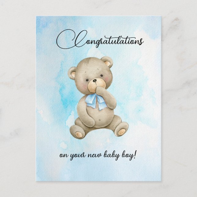 Carte Postale Cute Teddy bear nouveau bébé garçon (Devant)